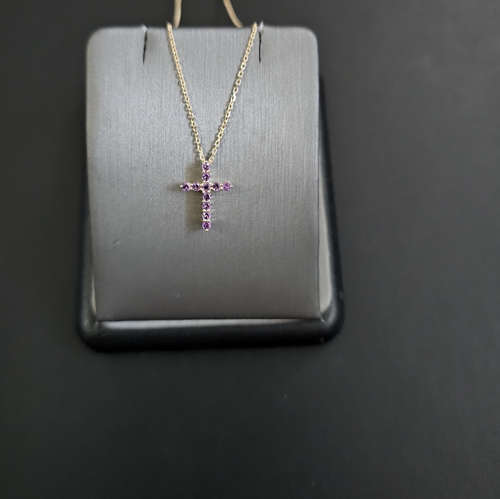 14k Gold Amethyst Charm Necklace 17 Inch